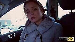 Debt4k. Hottie Calibri Underwriter blows agent in his car and has anal with him sex indoors